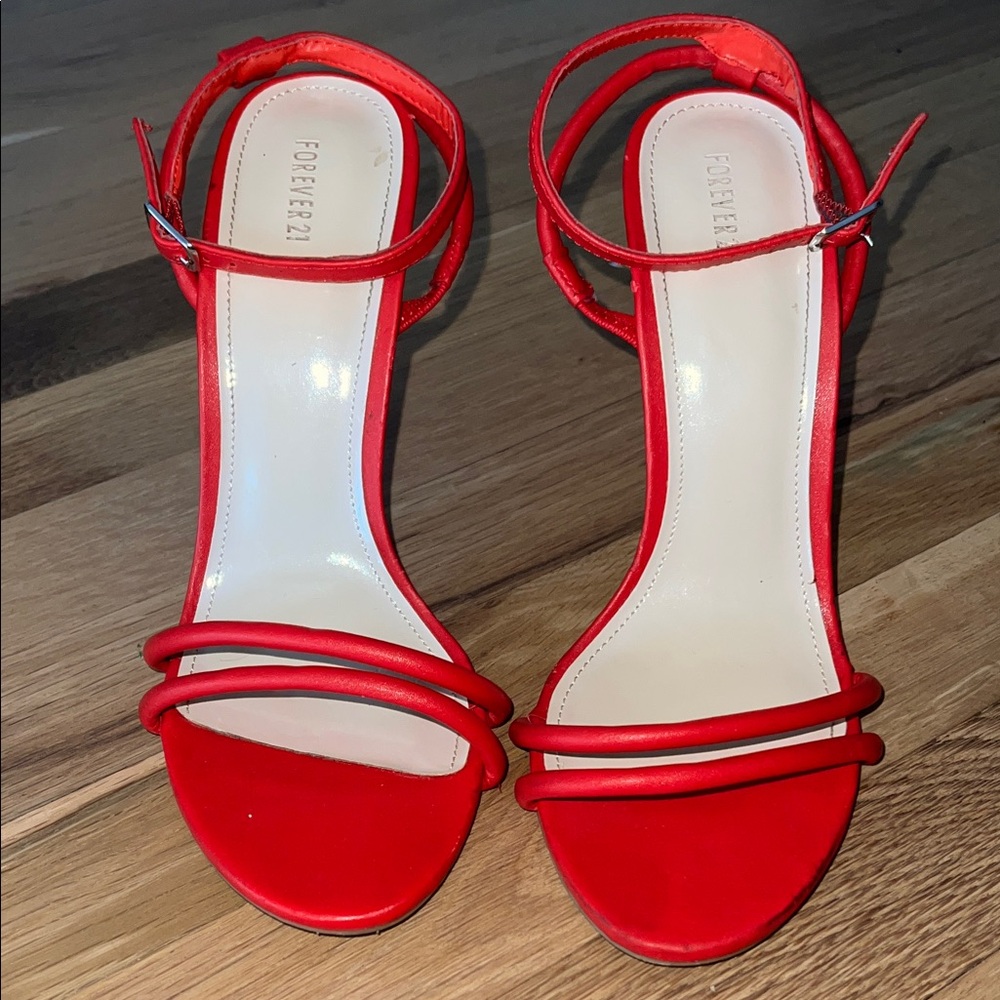 Forever 21 Bold Red Double Strap Heels